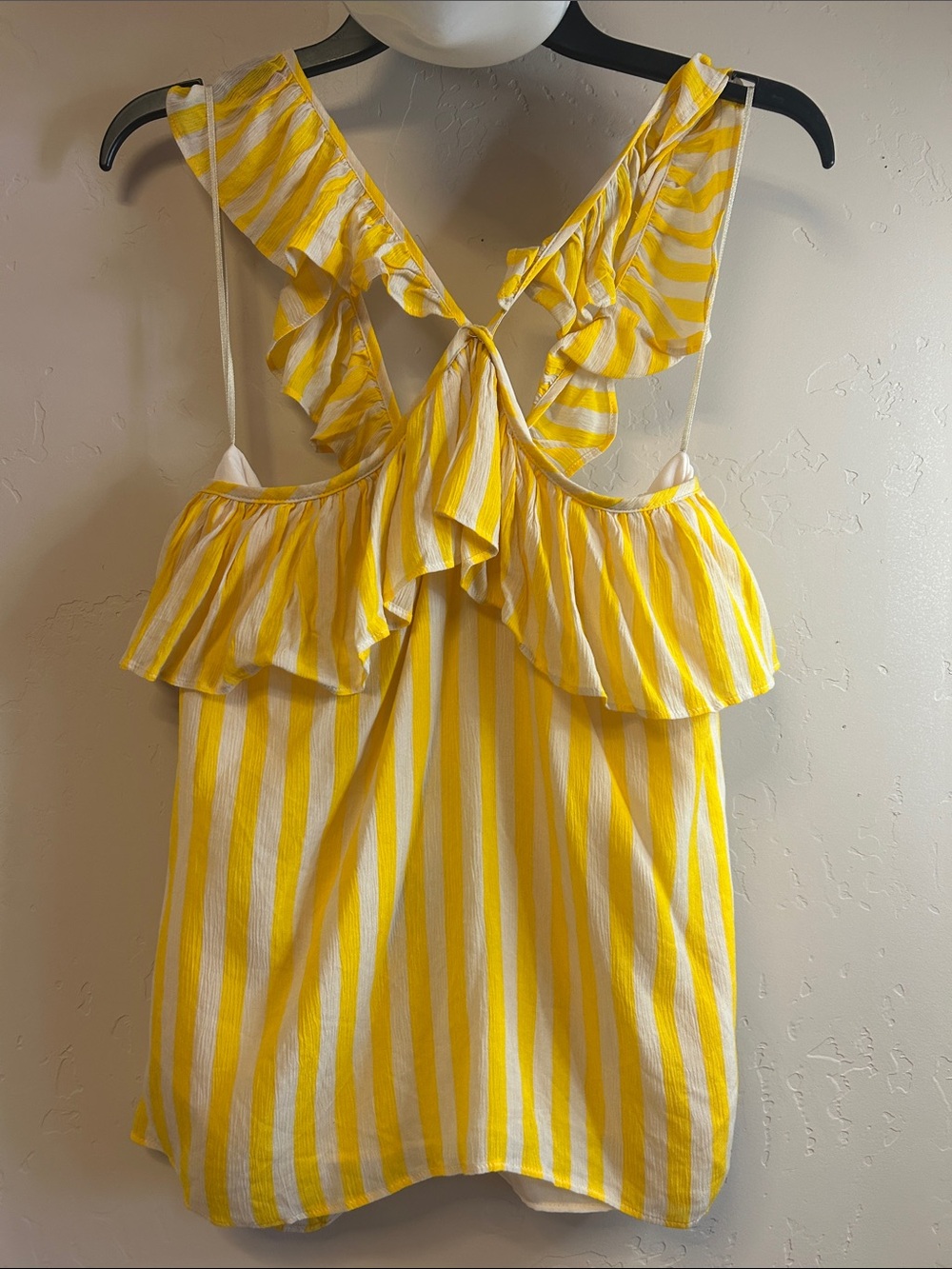 Rebecca Minkoff Yellow and White Striped Ruffle Tank
